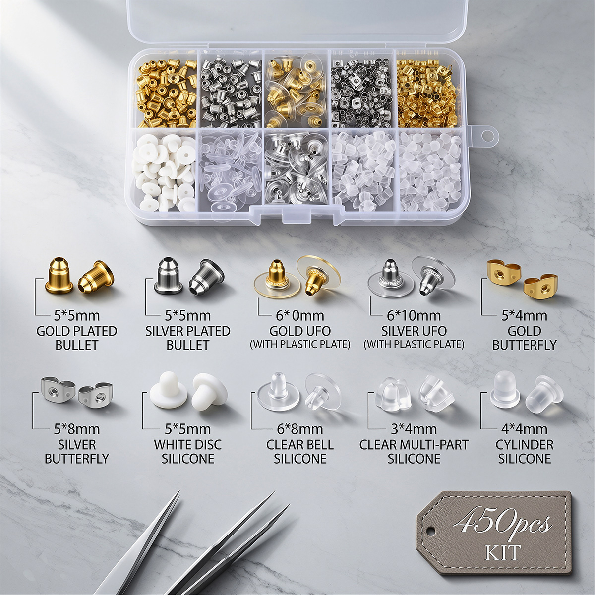 450pcs Penutup Anting Silikon  - Jewelry Making Organizer ulasan dan harga
