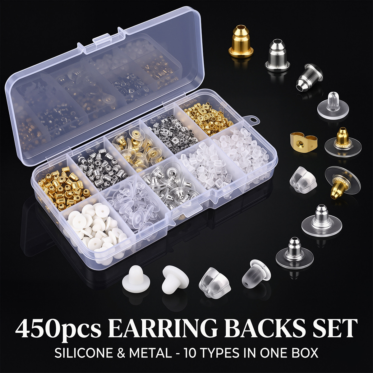 450pcs Penutup Anting Silikon  - Jewelry Making Organizer ulasan dan harga