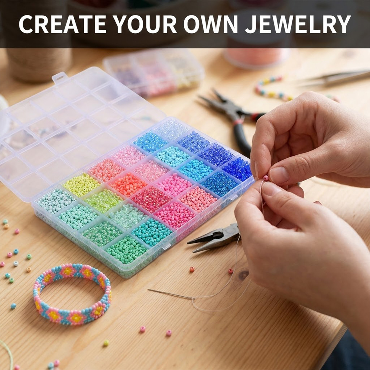 Kit 5200 Manik Kaca Seed Beads - Jewelry Making Organizer ulasan dan harga